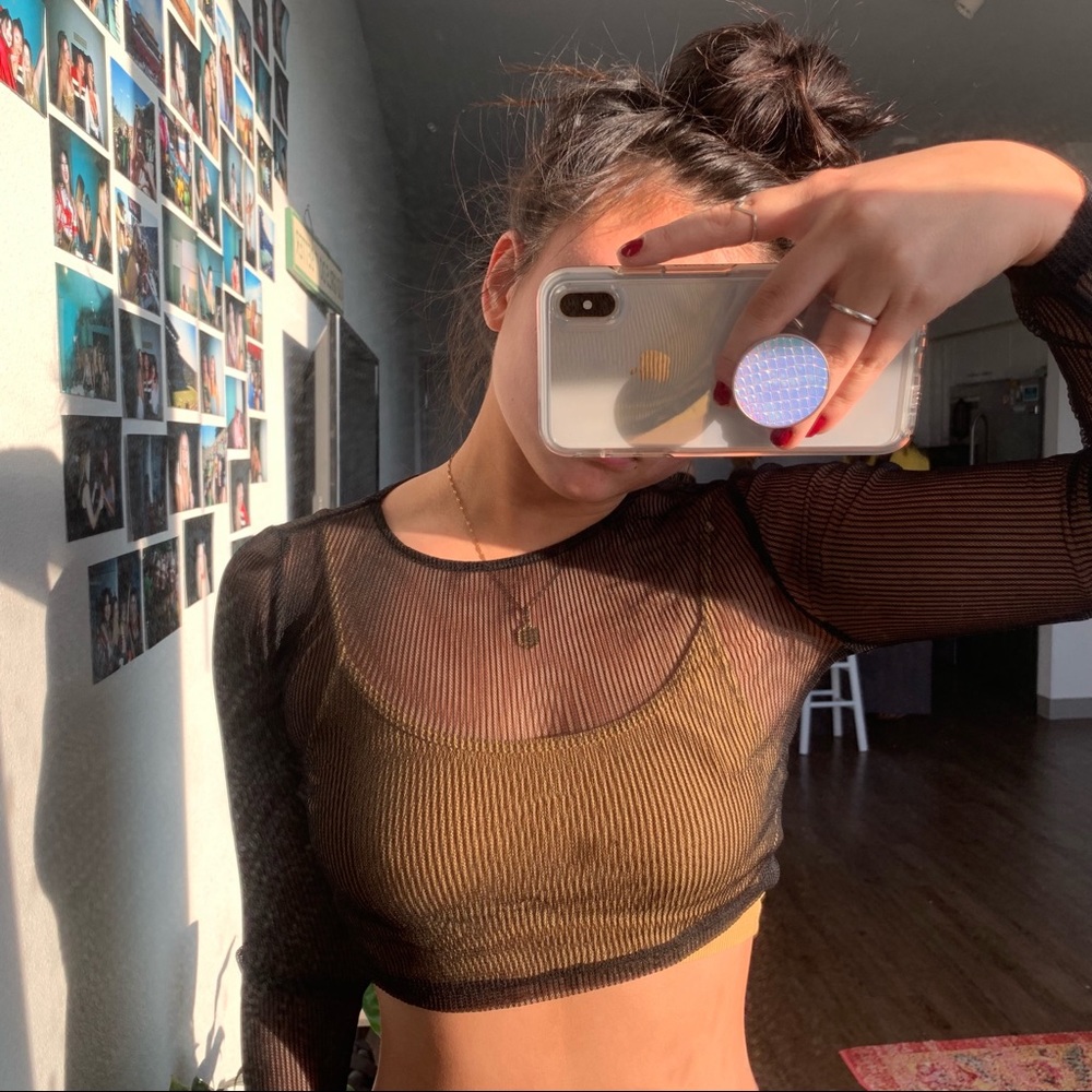 Mesh black crop top
